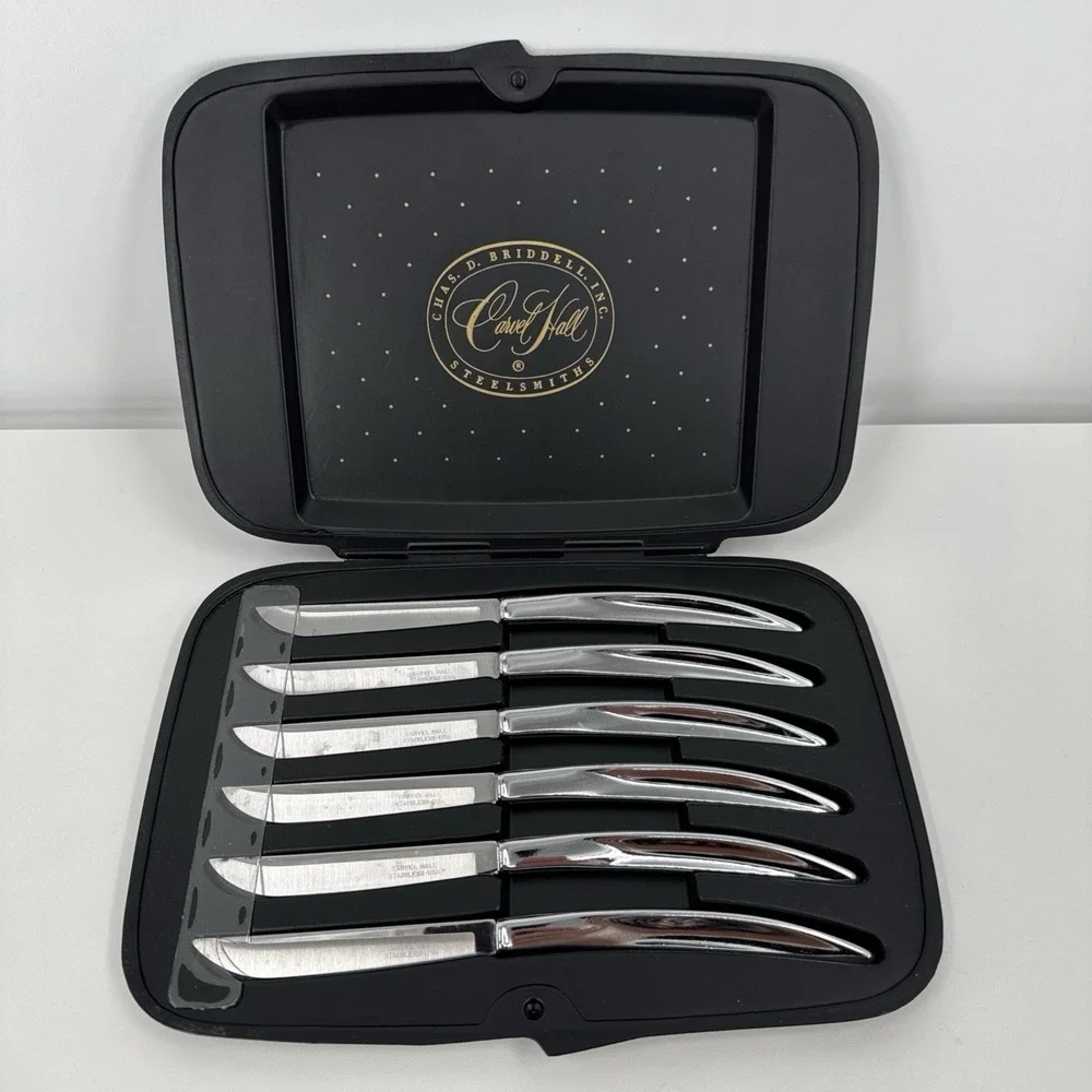 Carvel Hall Steak Knives Stainless Steel Set of 6 Original Case made USA Vintage
